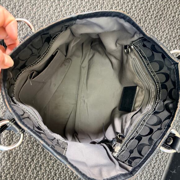 Coach Logo Black Shoulder Bag Purse w/Signature Leather Silver Hardware 15”x11” - Picture 8 of 16